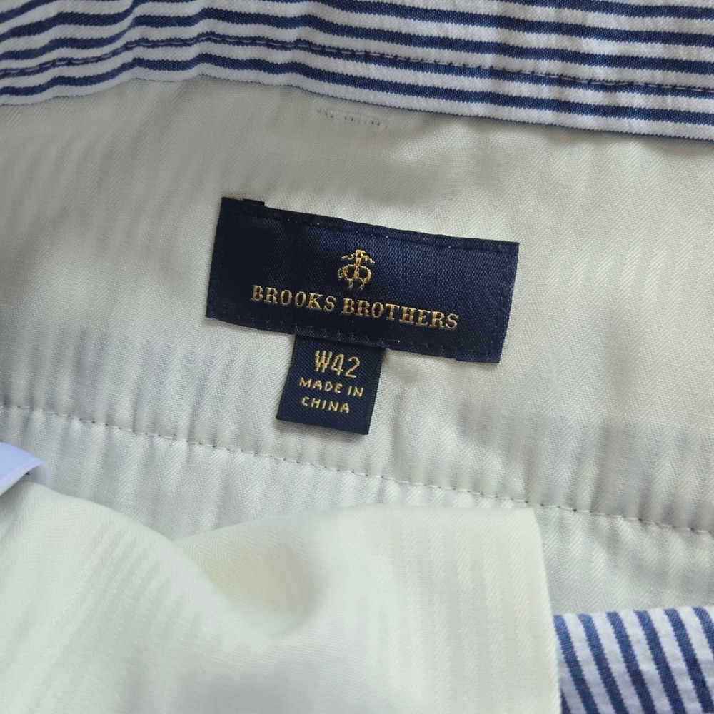 Brooks Brothers Mens 42 Seersucker Shorts Blue White Striped Pineapple Cocktail - Picture 3 of 10